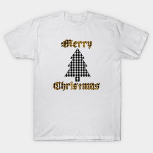 White & Gold Merry Christmas Plaid T-Shirt